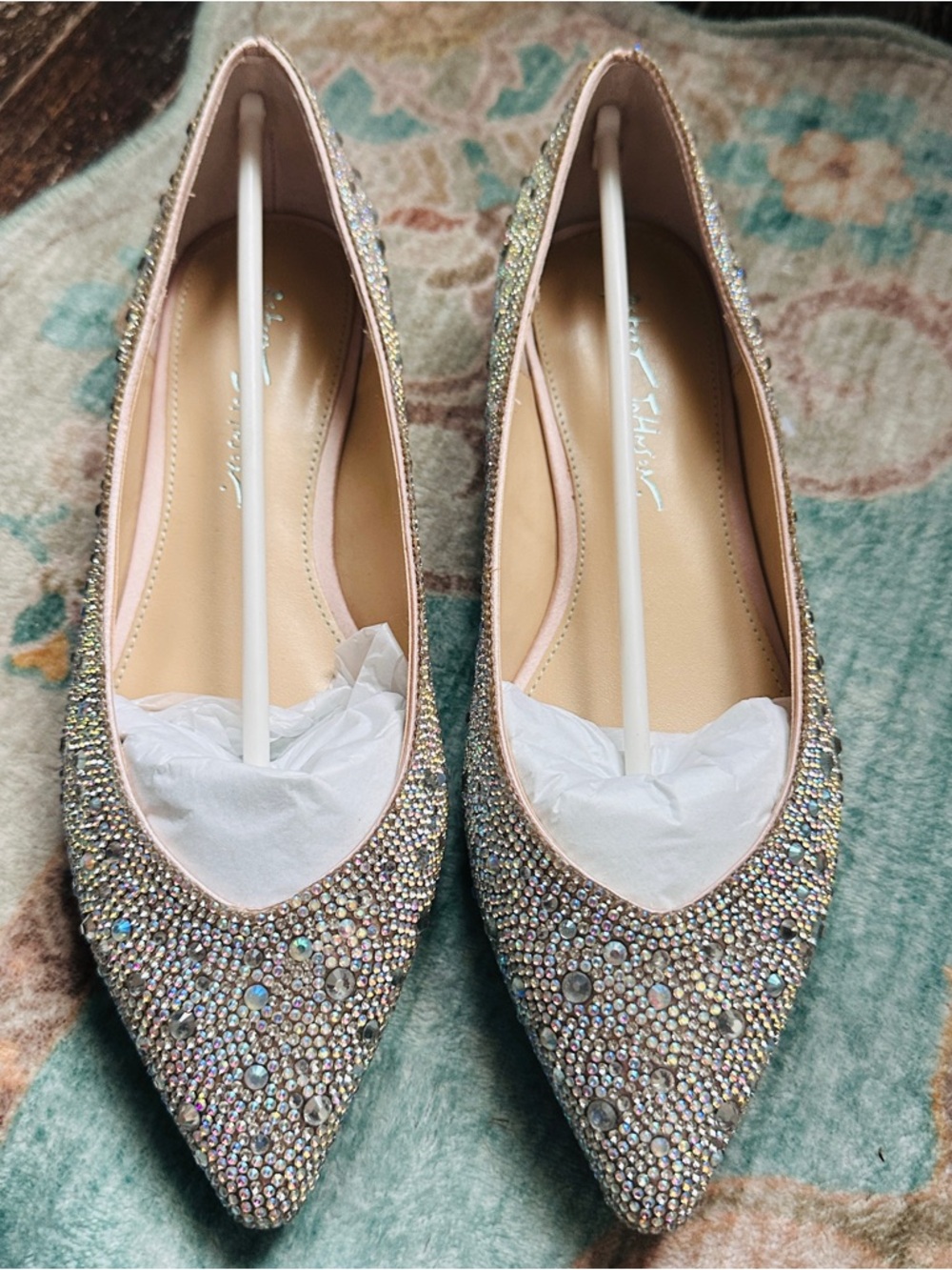 Crystal Embellished Nude Ballet Flat 8.5 - Picture 4 of 8